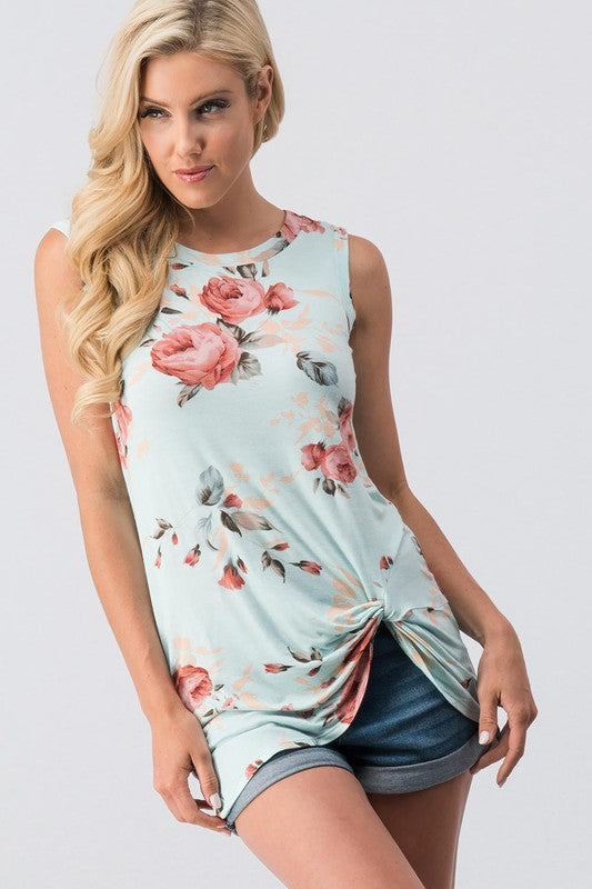 Jamie Floral Knot Tank in Mint
