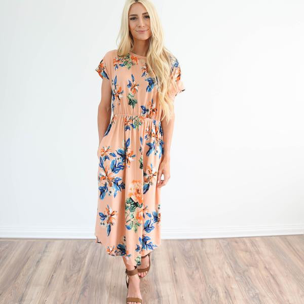 Layla Floral Pocket Dress in Blush