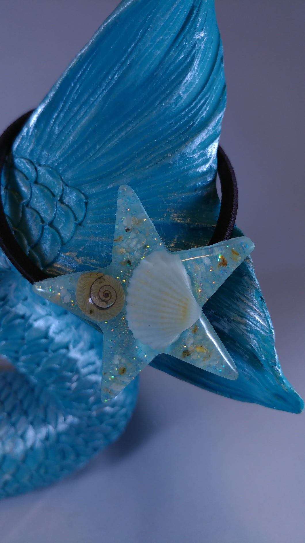 Shell in a Star Ponytail Holder in Light Teal