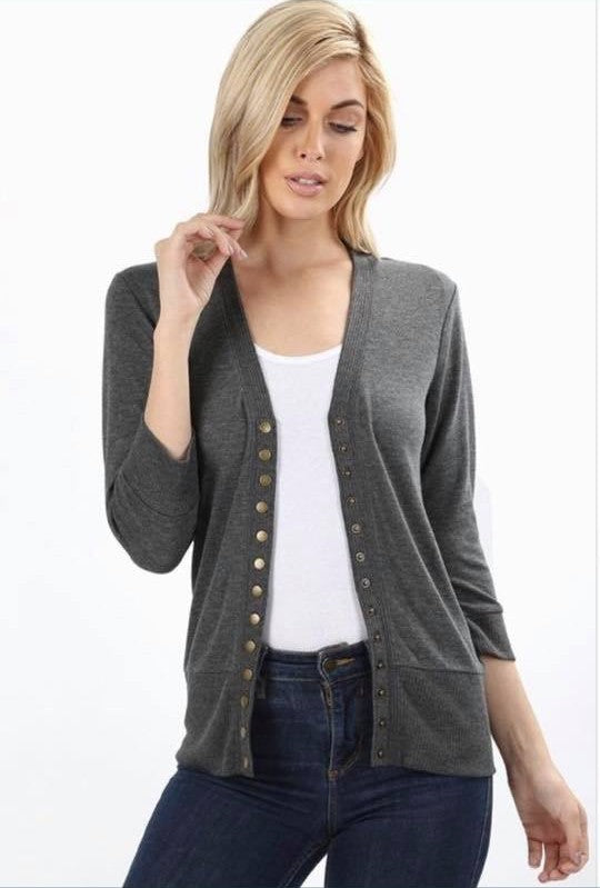 Button-up Cardigan in Charcoal (Plus)