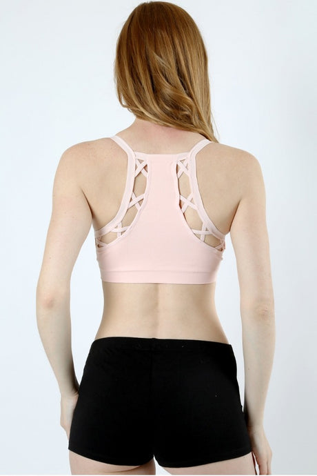 Cross Racerback Sports Bra in Light Coral