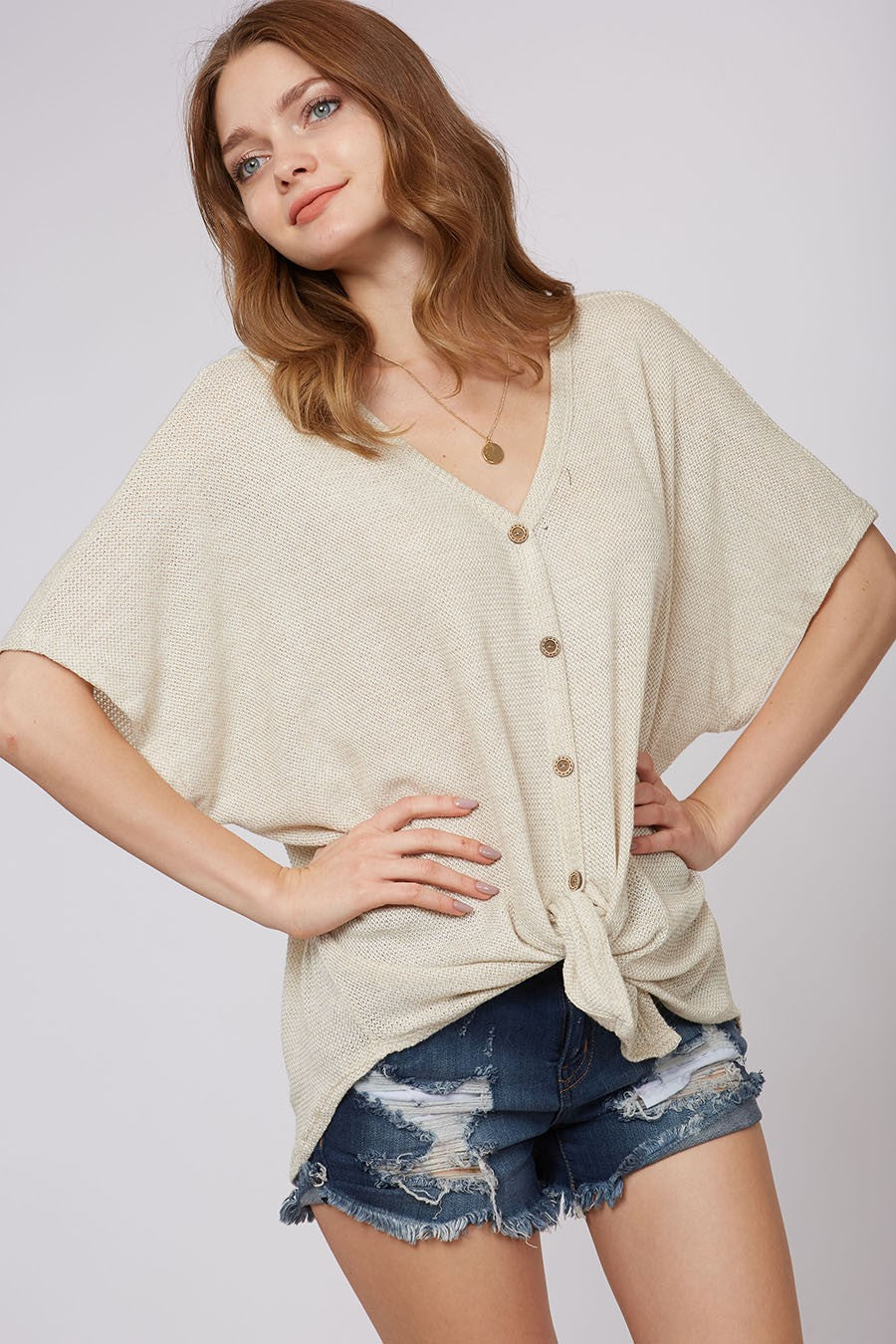 Classy Button Down Top in Oatmeal