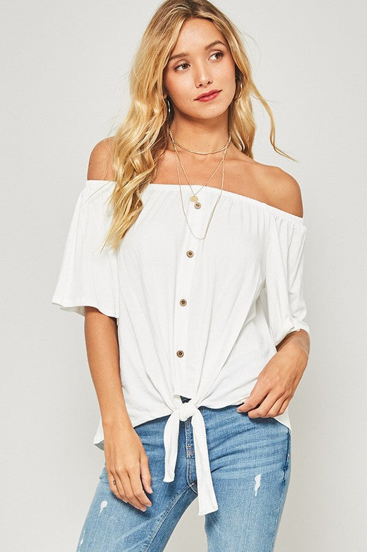 Annessa Off-Shoulder Button Up Top in Ivory