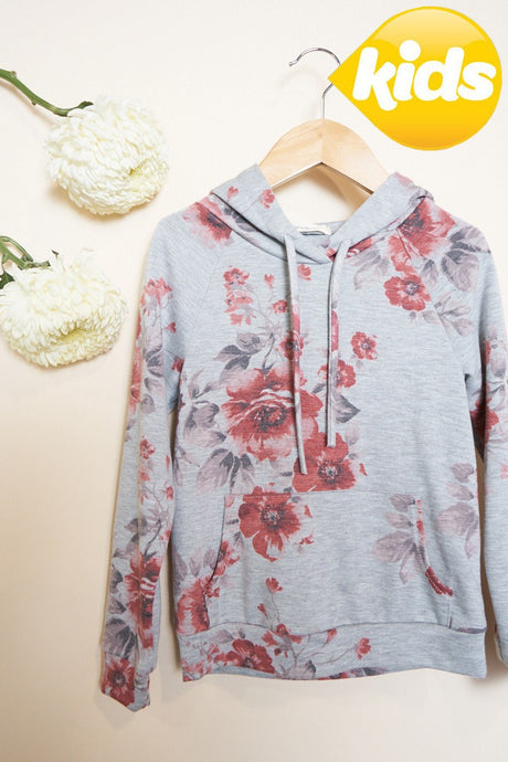 Everly Floral Hoodie in Heather Grey