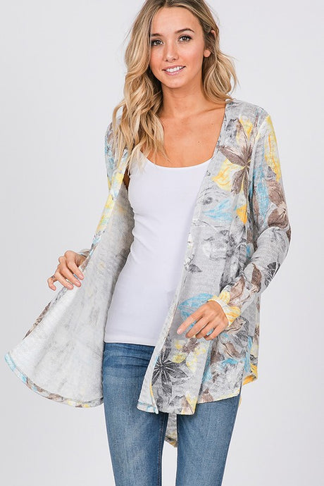 Lia Floral Cardigan in Grey