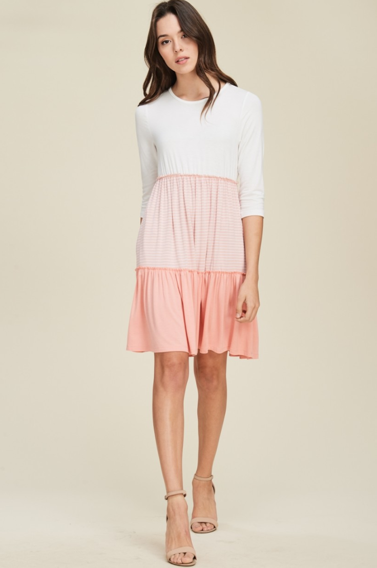 Color Block Stripe Knit Dress in Blush – The Classy Cove