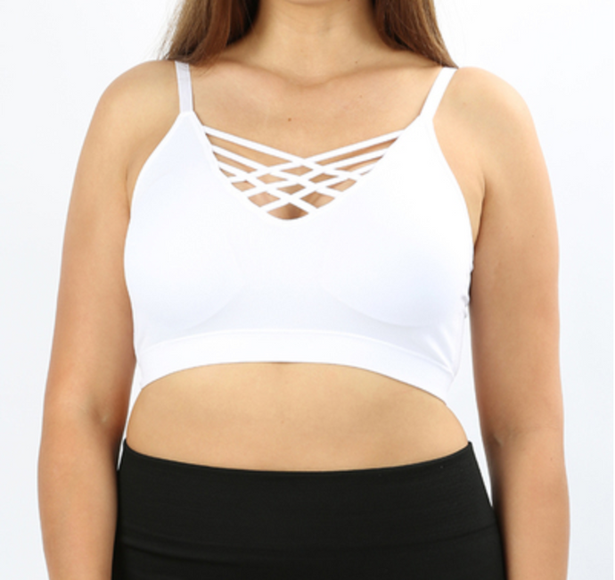 Strappy V Bralette in White-PLUS